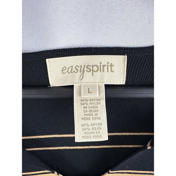 Women’s Easy Spirit Size Large Black & Sand Striped Long Sleeve Blouse - Picture 3 of 4